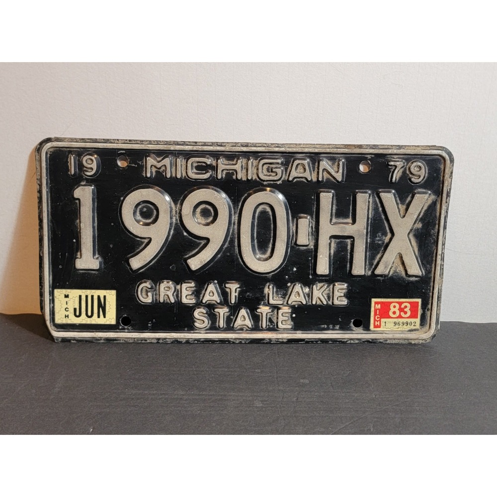 Vintage 1979-1983 Michigan License (1990-HX) Plate Great Lake State Wall Art